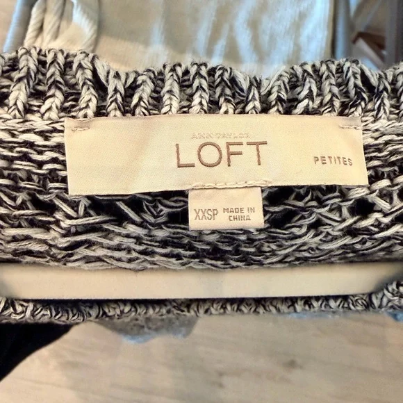 LOFT Black and White Marled Open Knit Sweater - Picture 3 of 3